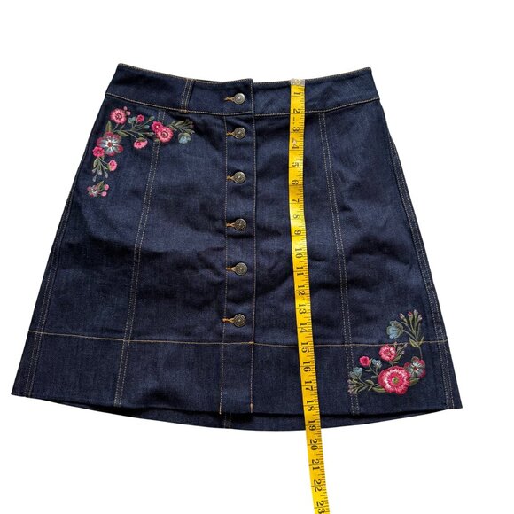 KATE SPADE Broome Street Embroidered Floral A-Line Skirt Indigo Blue Denim Butto - Picture 6 of 8
